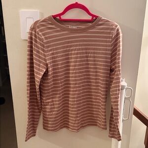 Old Navy Tan and White Striped Long Sleeve Top
